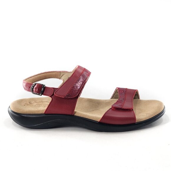 SAS NWOB Nudu Two-Toned Leather Heel Strap Sandals Red Slingback - Picture 5 of 8